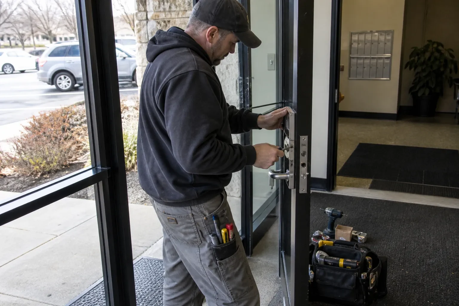 Illustrative locksmith scene; not an actual job