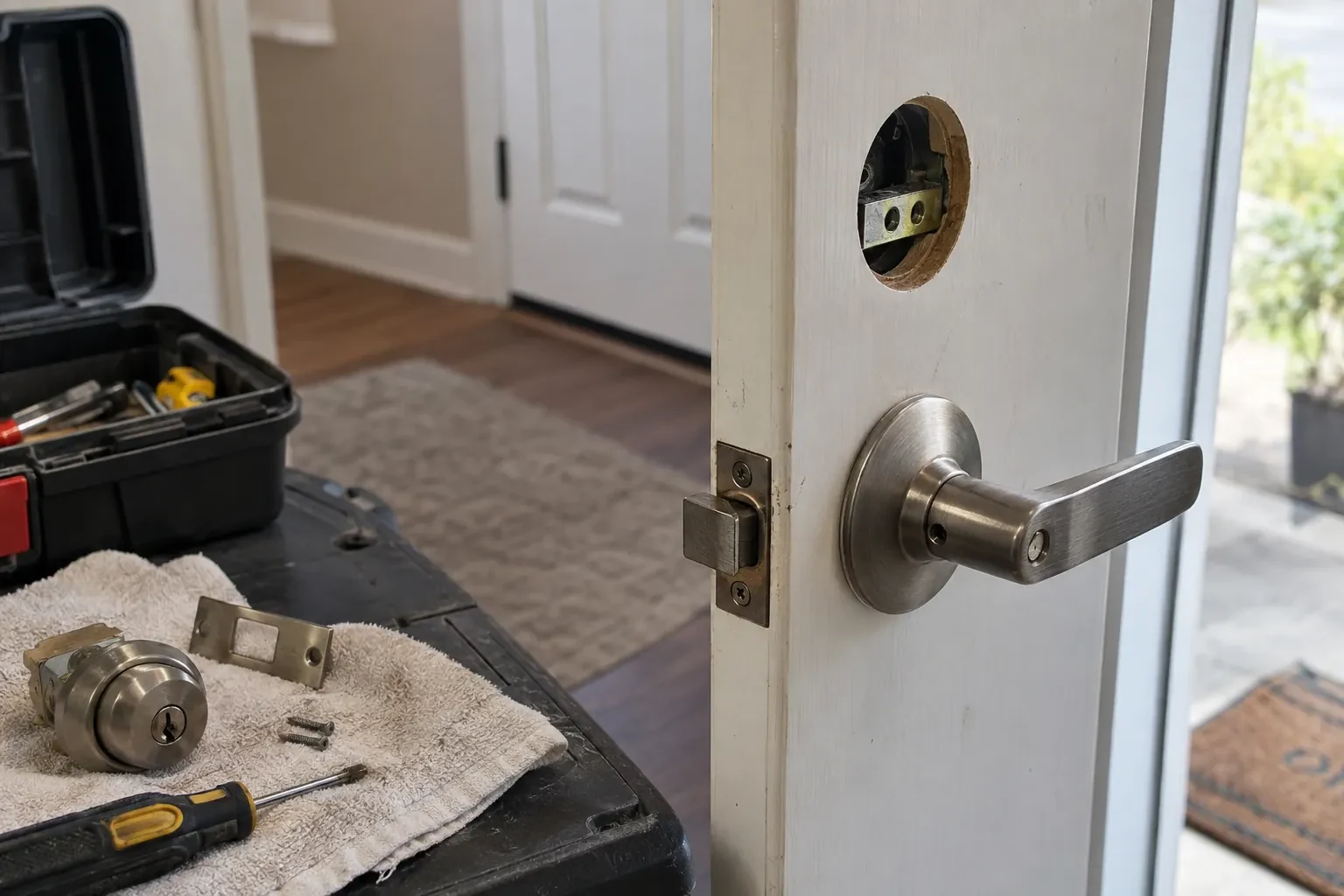 Illustrative locksmith scene; not an actual job