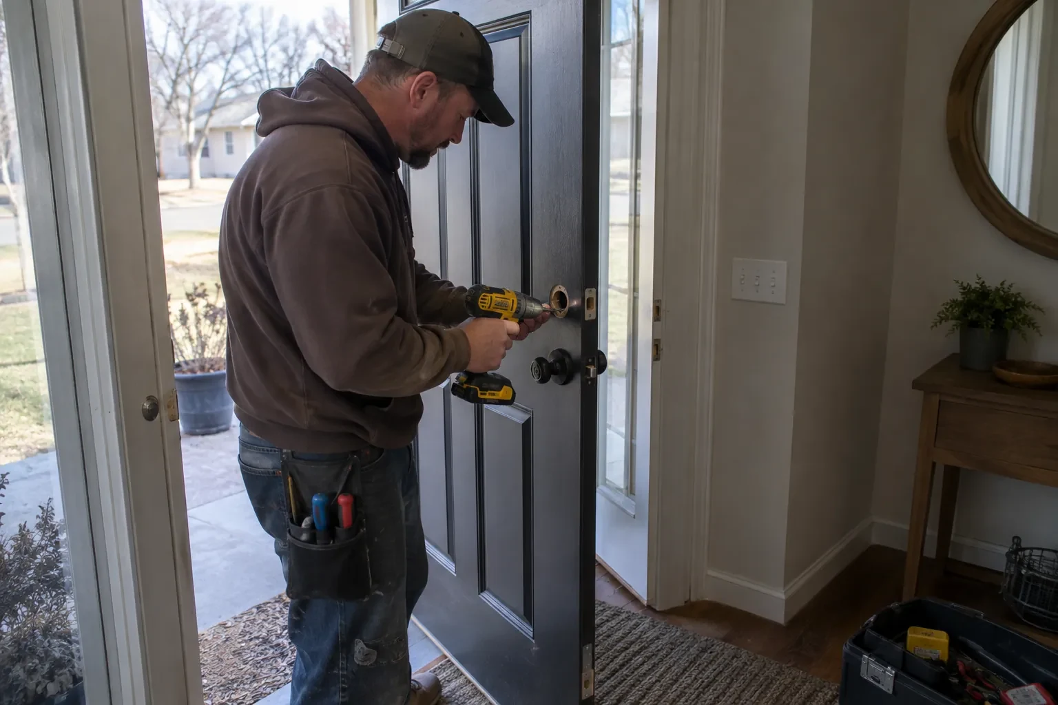 Illustrative locksmith scene; not an actual job