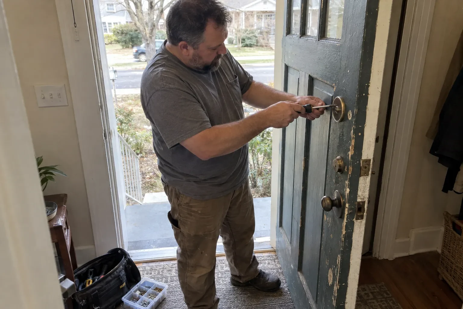 Illustrative locksmith scene; not an actual job — Deadbolt Installation, Whitby